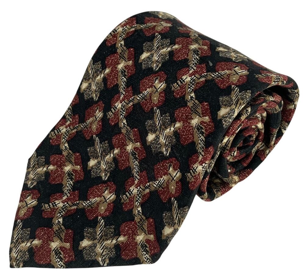 Jos A Bank Premium Collection Black Foulard Medallion Silk Necktie USA 58x3.5